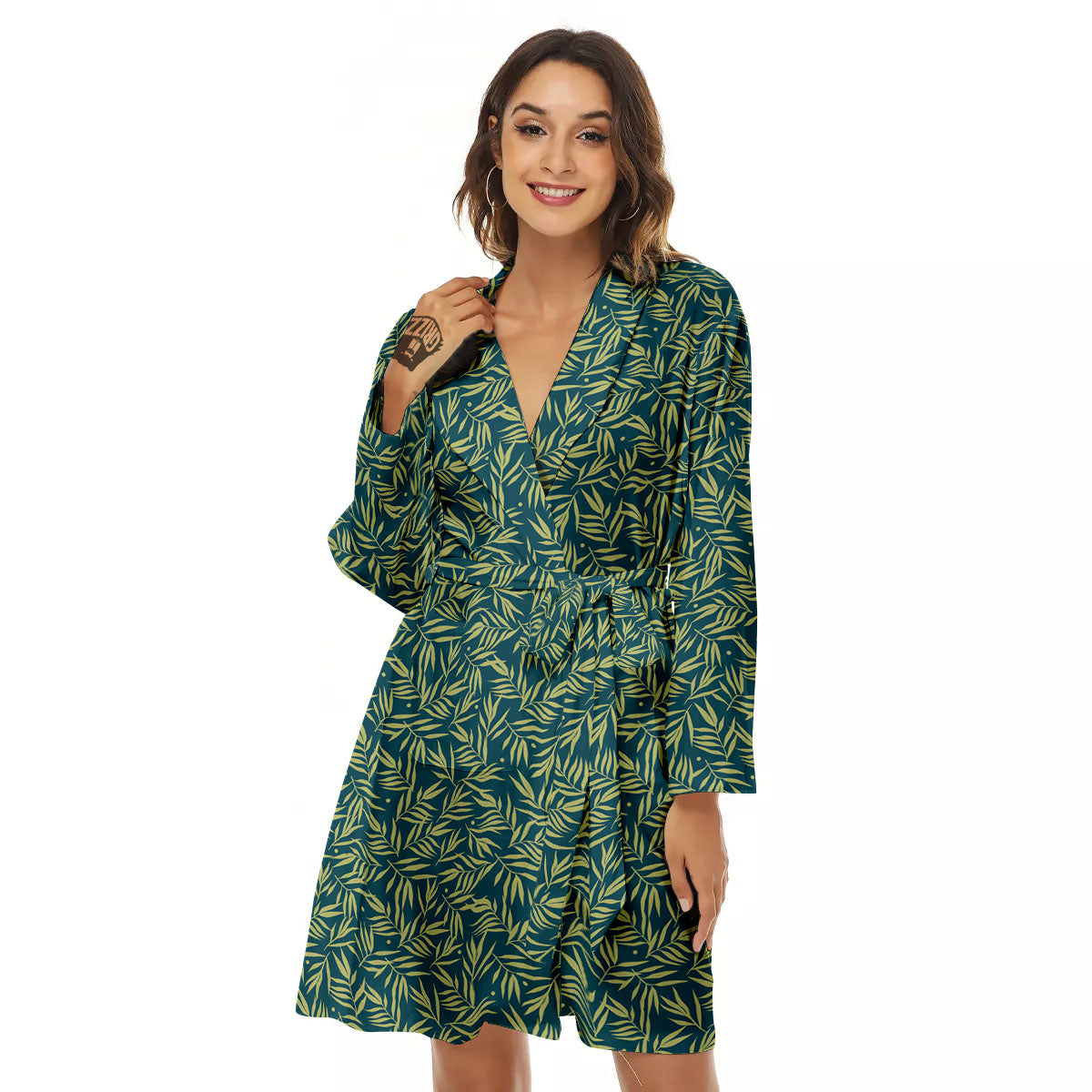Tree Bamboo Green Print Pattern Women's Robe-grizzshop
