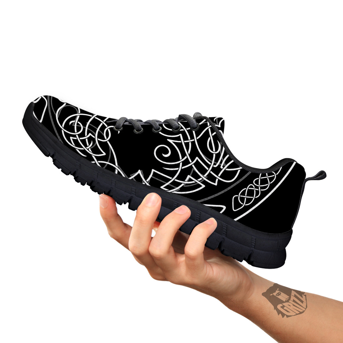 Tree Of Life Celtic Knot Print Black Sneaker-grizzshop