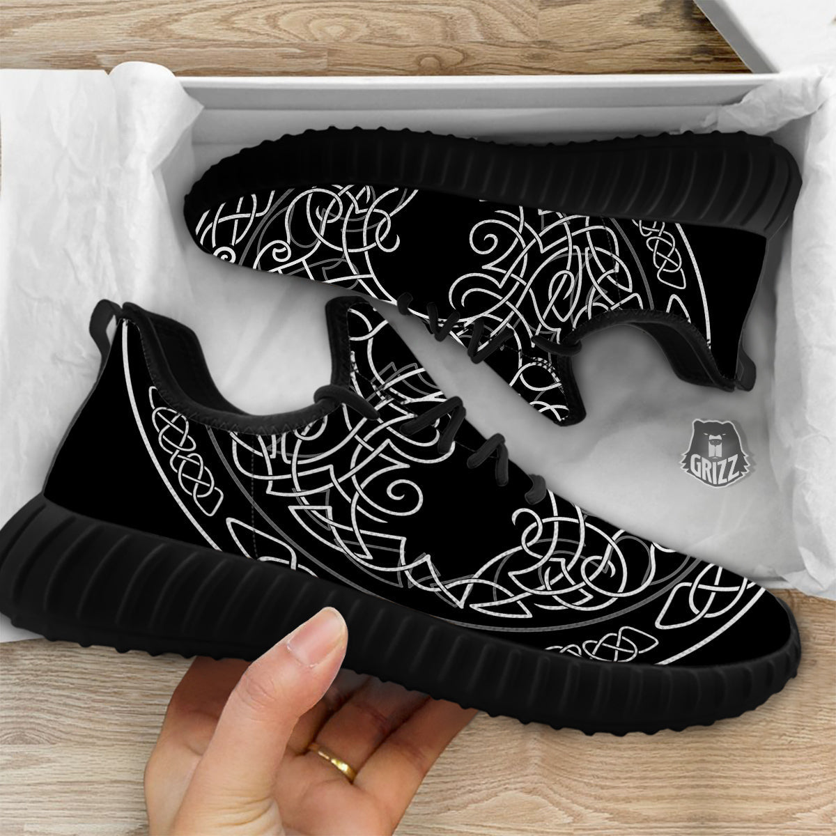 Tree Of Life Celtic Knot Print Black Walking Shoes-grizzshop