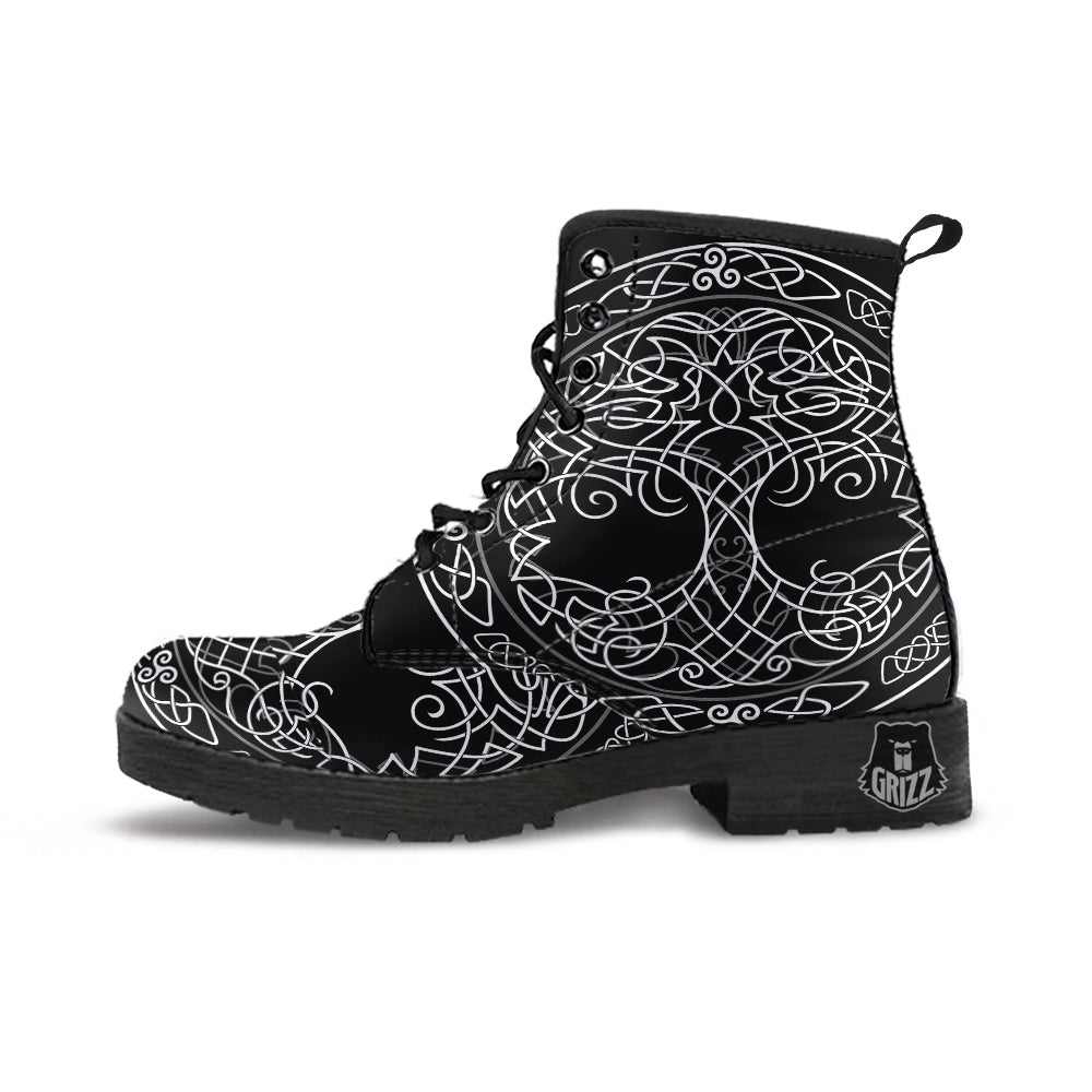 Tree Of Life Celtic Knot Print Leather Boots-grizzshop