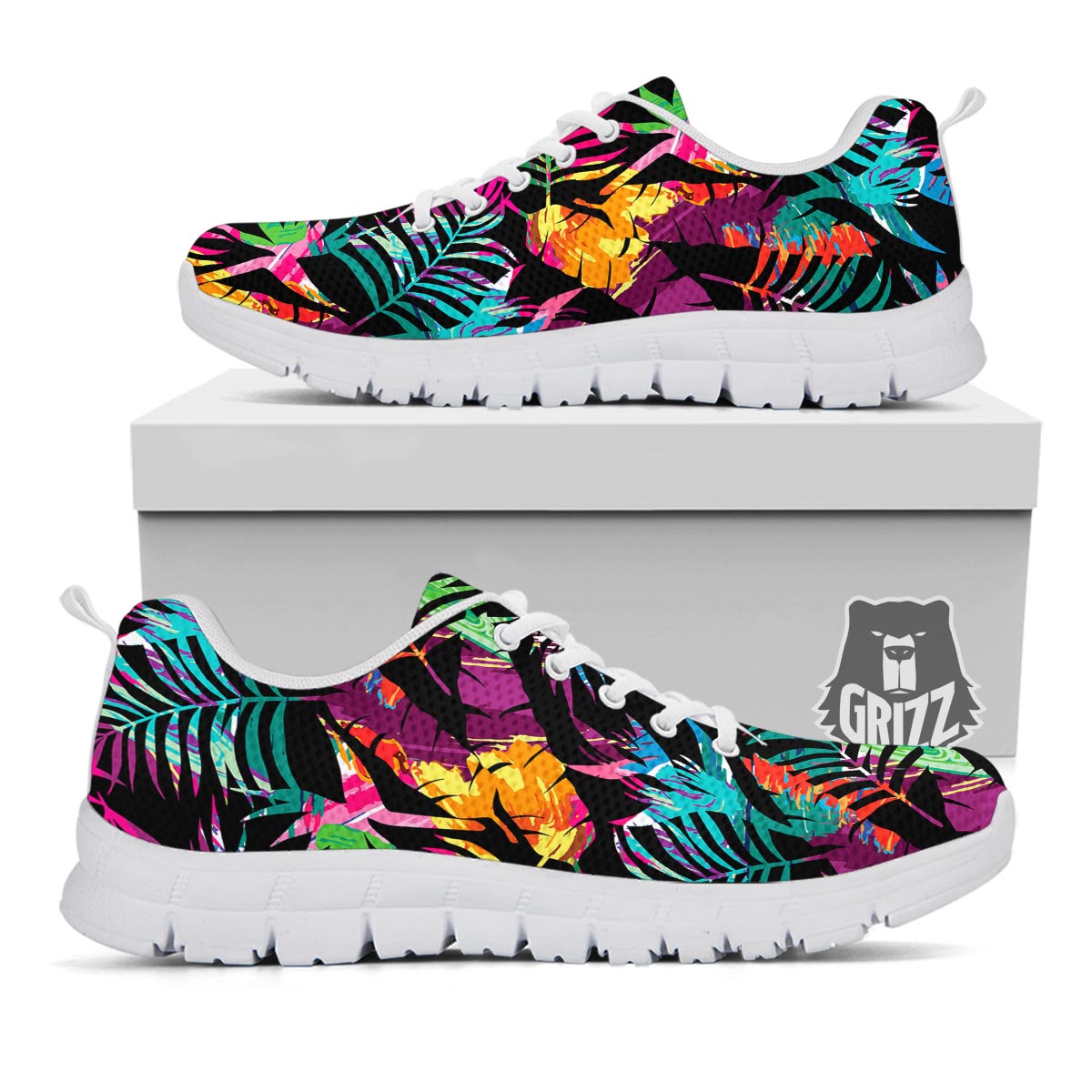 Tree Palm Trippy Print Pattern White Sneaker-grizzshop