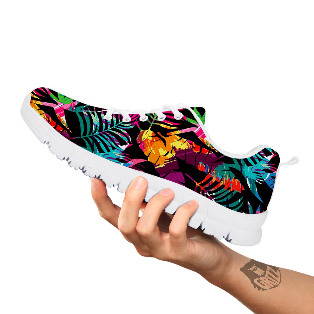 Tree Palm Trippy Print Pattern White Sneaker-grizzshop