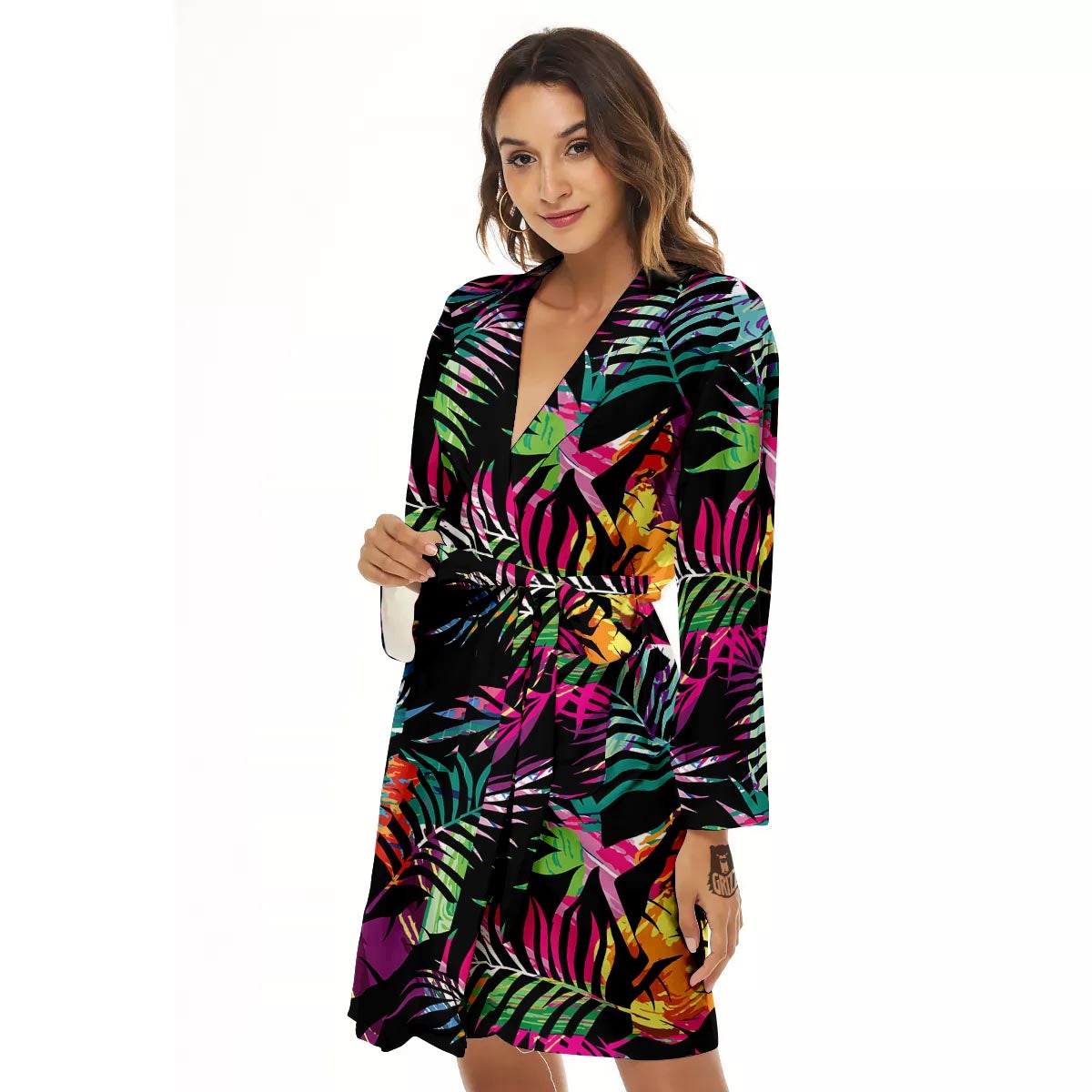 Tree Palm Trippy Print Pattern Women's Robe-grizzshop