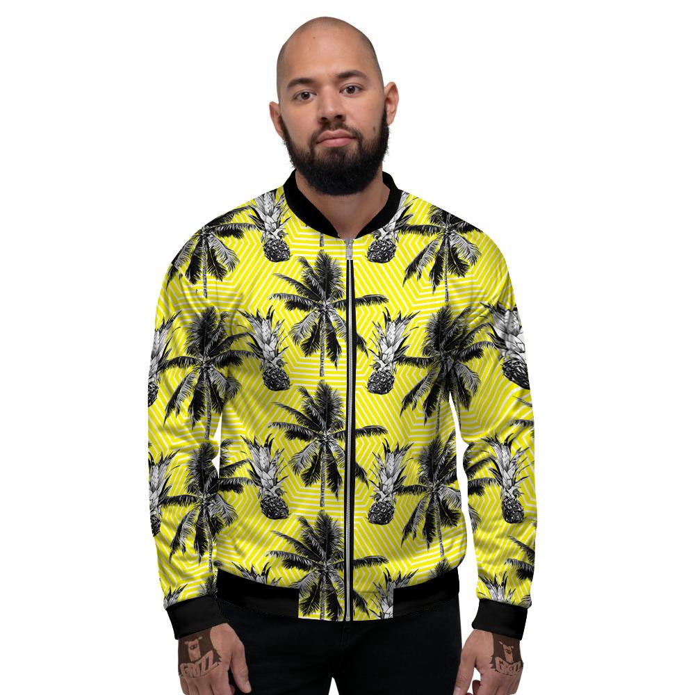 Tree Palm Yellow Print Pattern Men's Bomber Jacket-grizzshop
