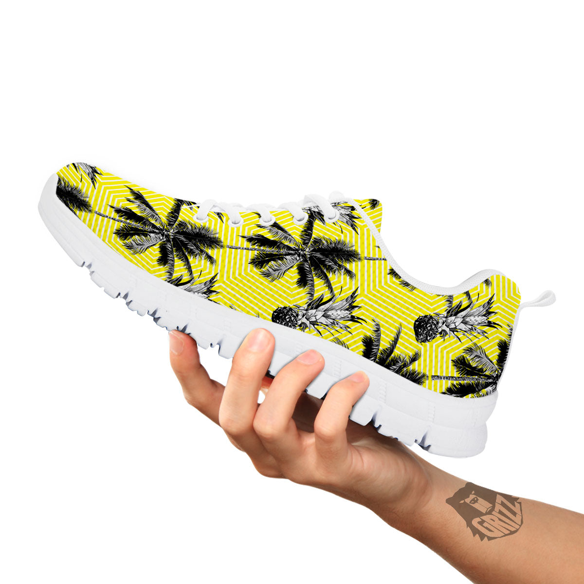 Tree Palm Yellow Print Pattern White Sneaker-grizzshop