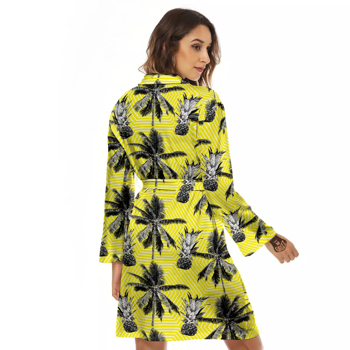 Tree Palm Yellow Print Pattern Women's Robe-grizzshop