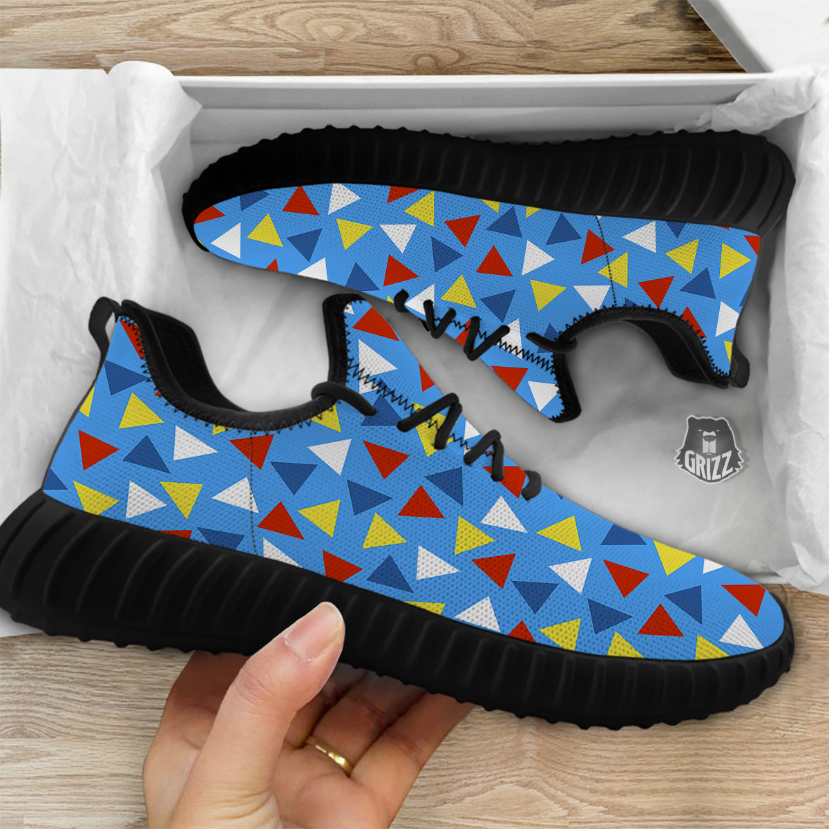 Triangle Autism Awareness Color Print Pattern Black Walking Shoes-grizzshop
