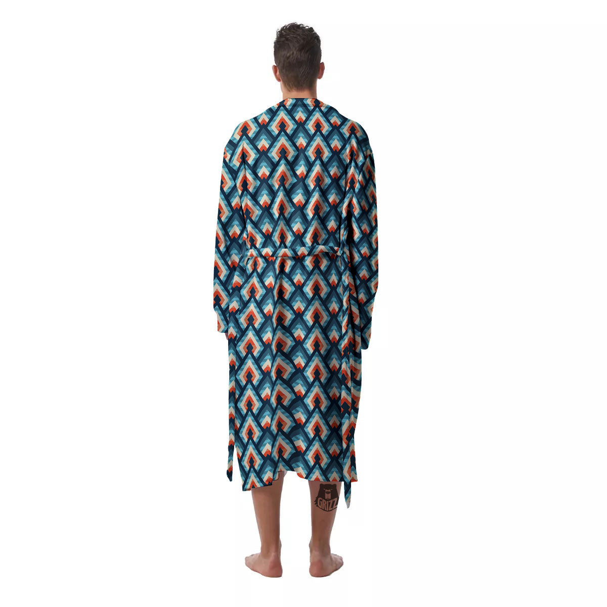 Triangle Blue Geometric Print Pattern Men's Robe-grizzshop
