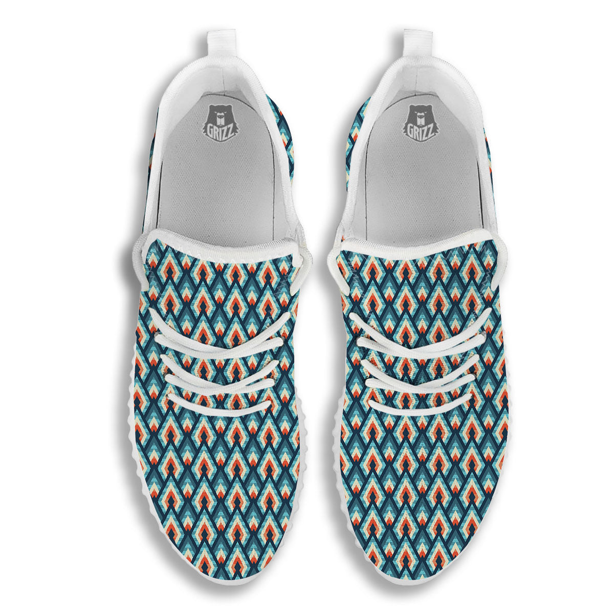 Triangle Blue Geometric Print Pattern White Walking Shoes-grizzshop