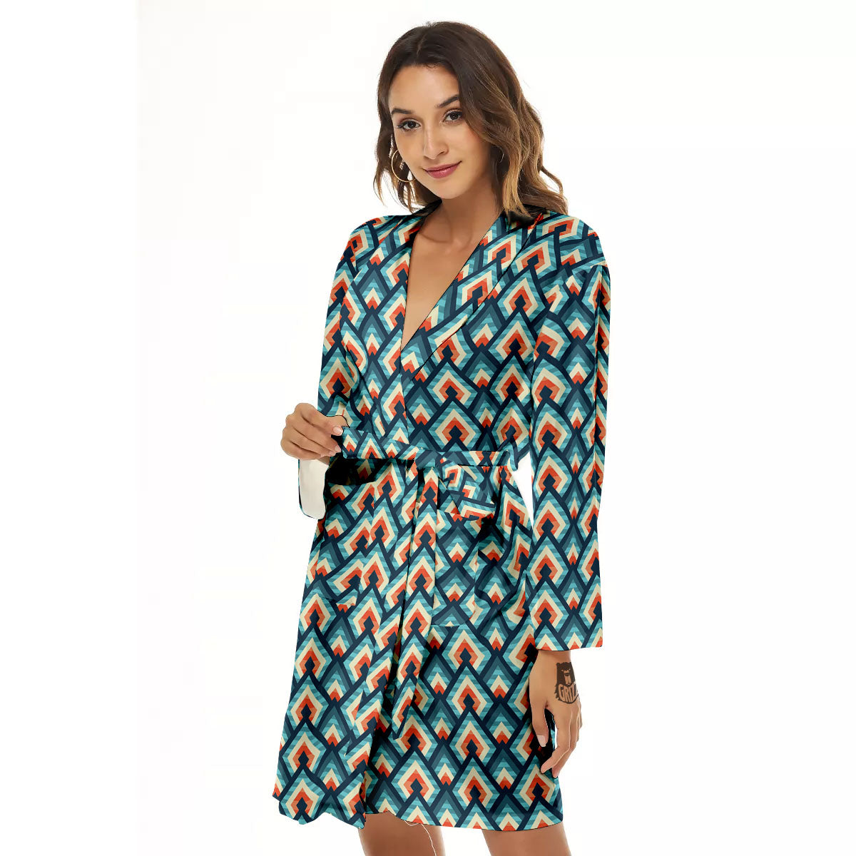 Triangle Blue Geometric Print Pattern Women's Robe-grizzshop