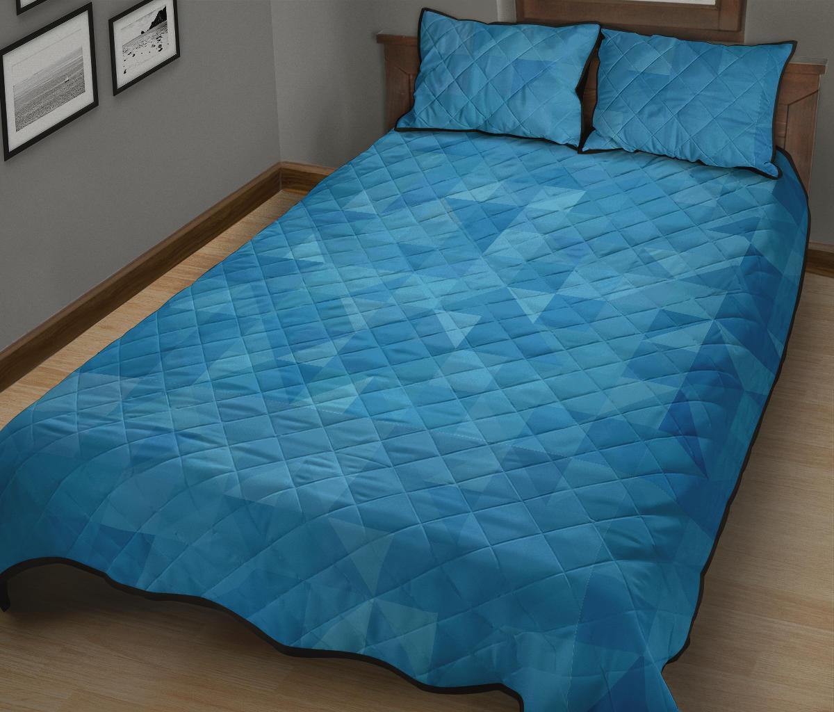 Triangle Blue Pattern Print Bed Set Quilt-grizzshop