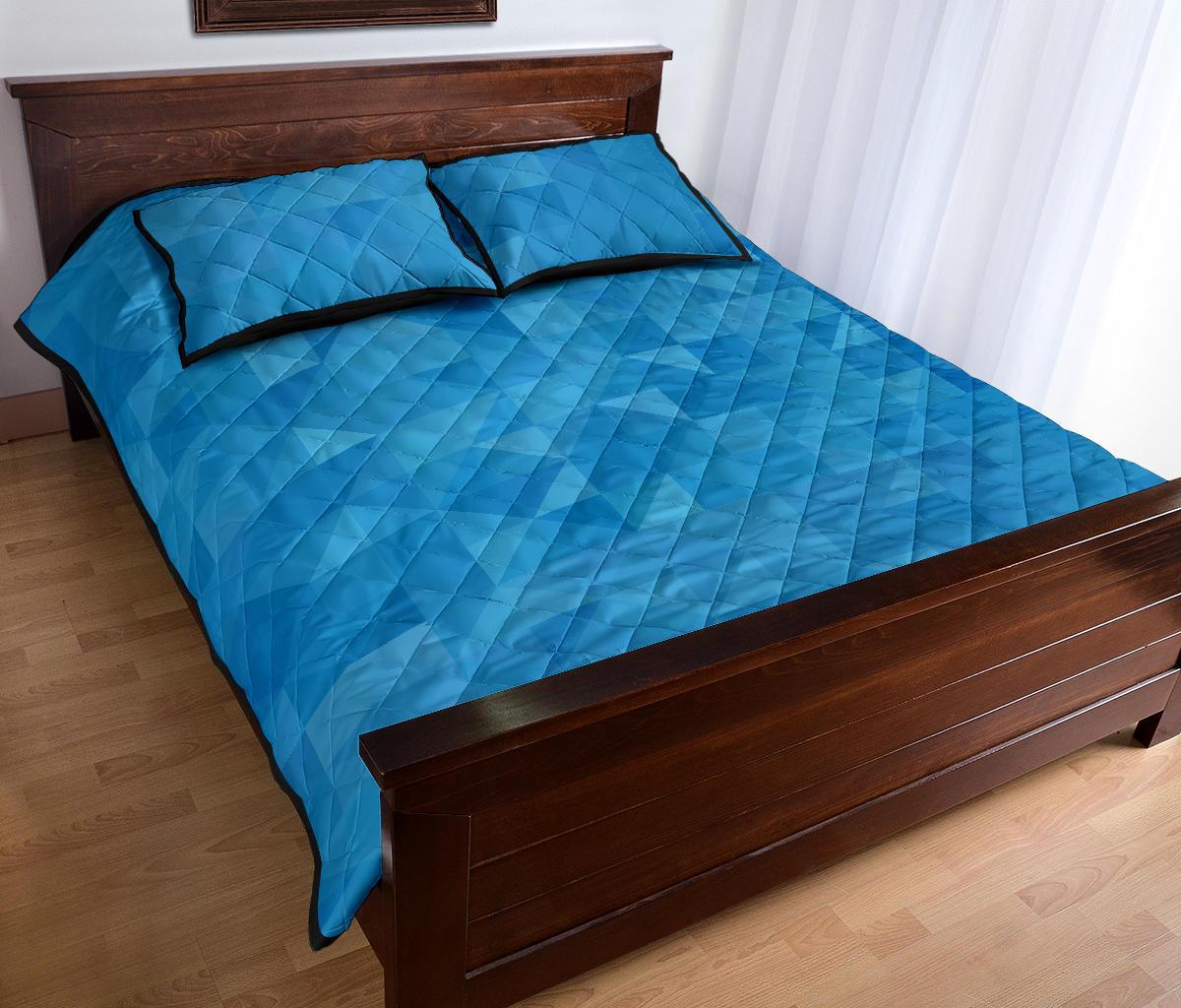 Triangle Blue Pattern Print Bed Set Quilt-grizzshop