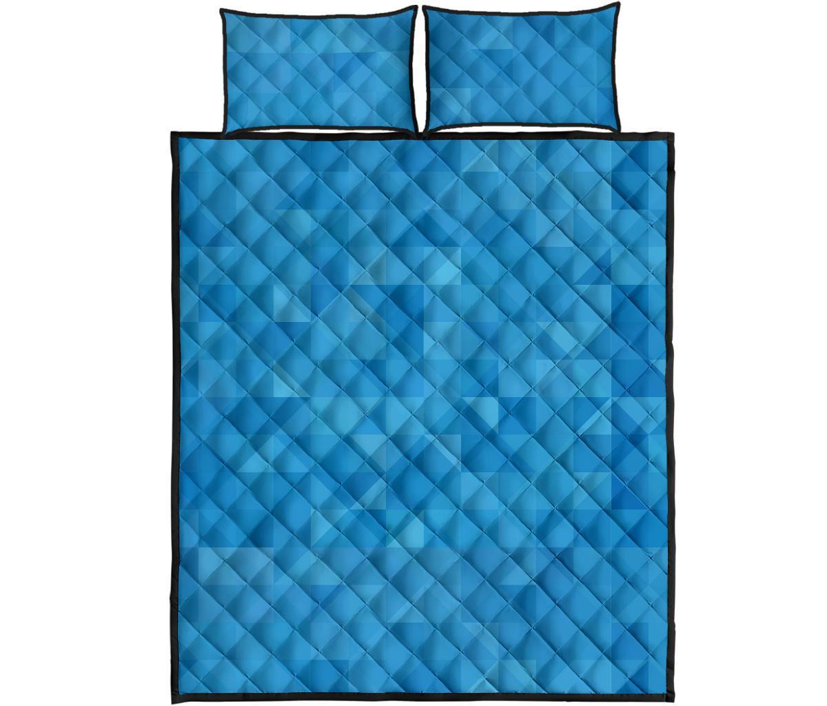 Triangle Blue Pattern Print Bed Set Quilt-grizzshop
