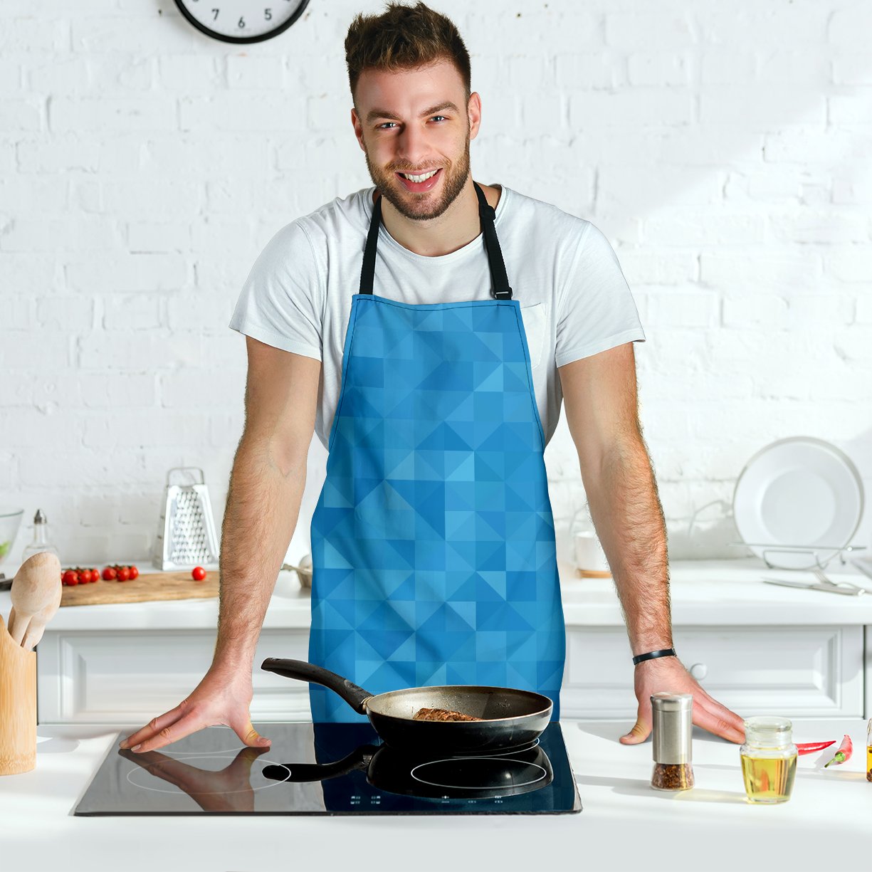Triangle Blue Pattern Print Men's Apron-grizzshop