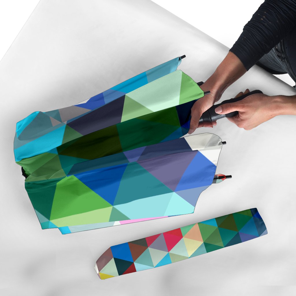 Triangle Colorful Pattern Print Automatic Foldable Umbrella-grizzshop