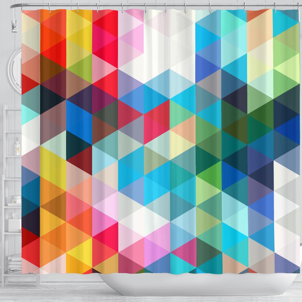 Triangle Colorful Pattern Print Bathroom Shower Curtain-grizzshop
