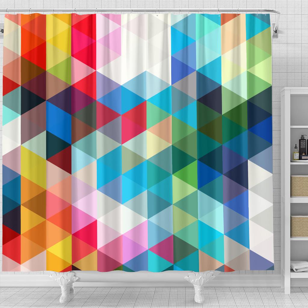 Triangle Colorful Pattern Print Bathroom Shower Curtain-grizzshop