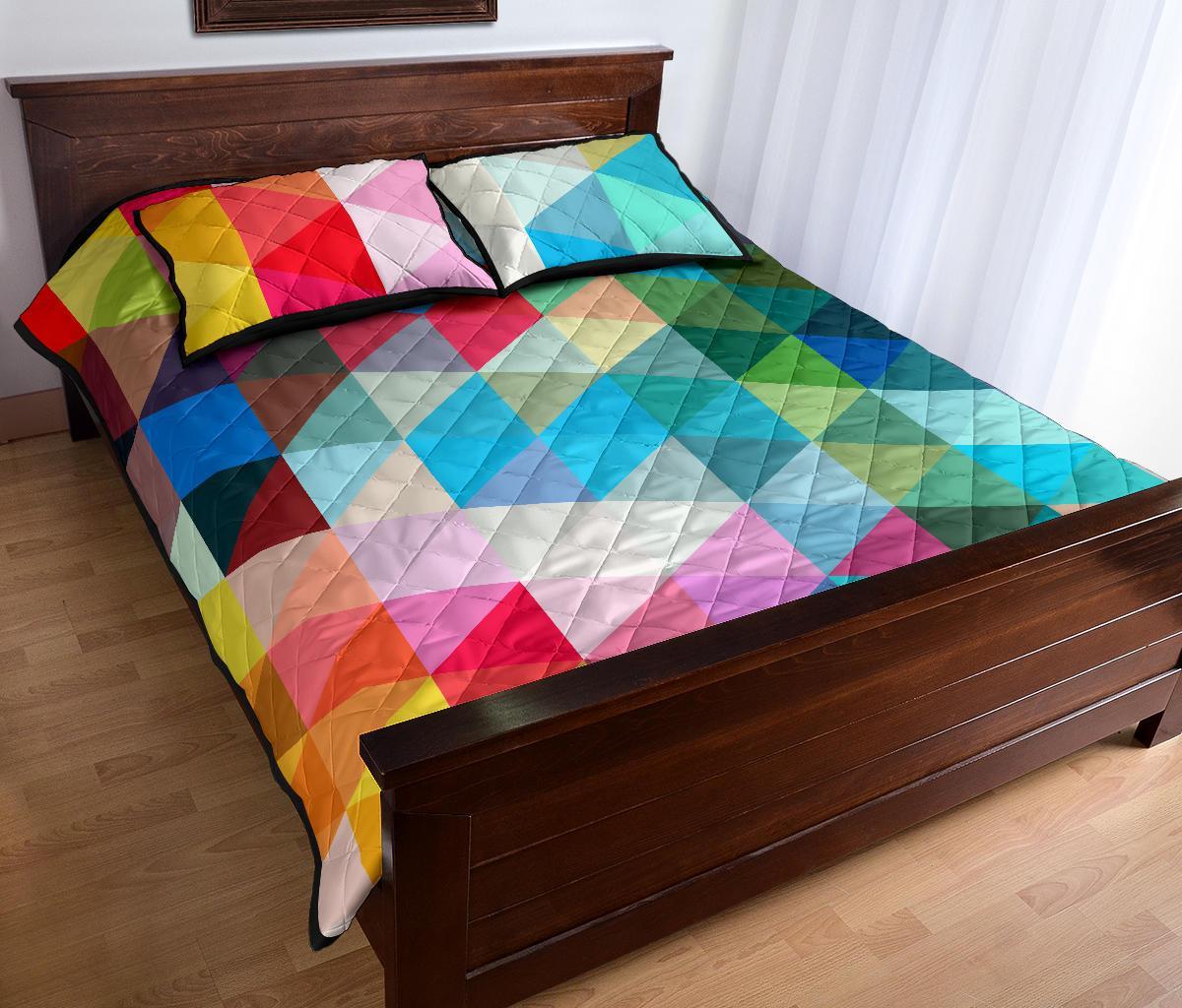 Triangle Colorful Pattern Print Bed Set Quilt-grizzshop