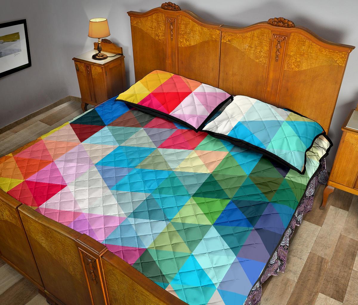 Triangle Colorful Pattern Print Bed Set Quilt-grizzshop