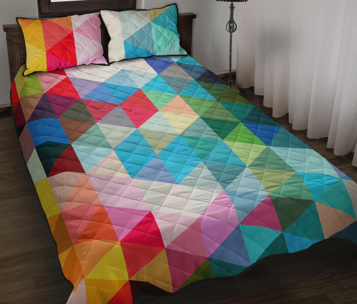 Triangle Colorful Pattern Print Bed Set Quilt-grizzshop