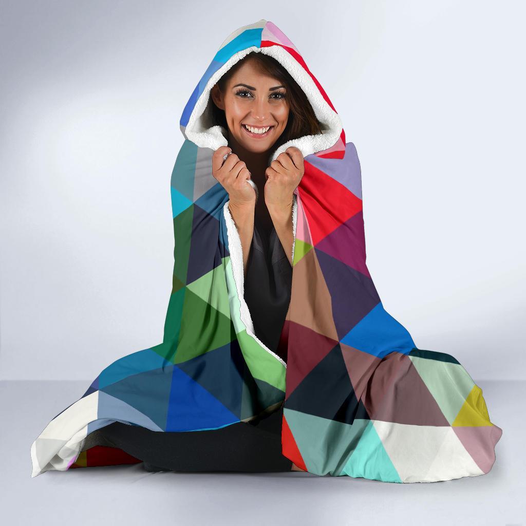 Triangle Colorful Pattern Print Hooded Blanket-grizzshop