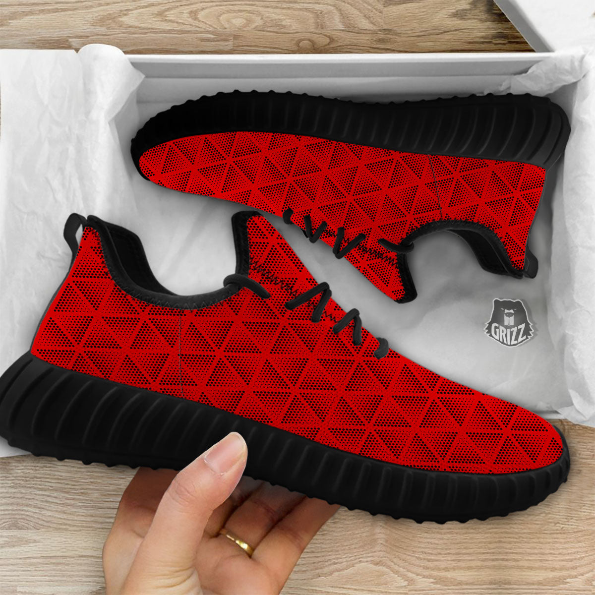 Triangle Dot Geometric Print Pattern Black Walking Shoes-grizzshop