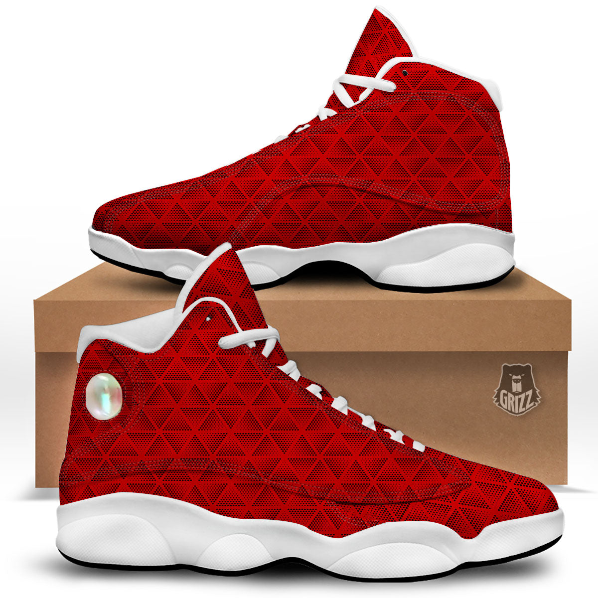 Triangle Dot Geometric Print Pattern White Basketball Shoes-grizzshop