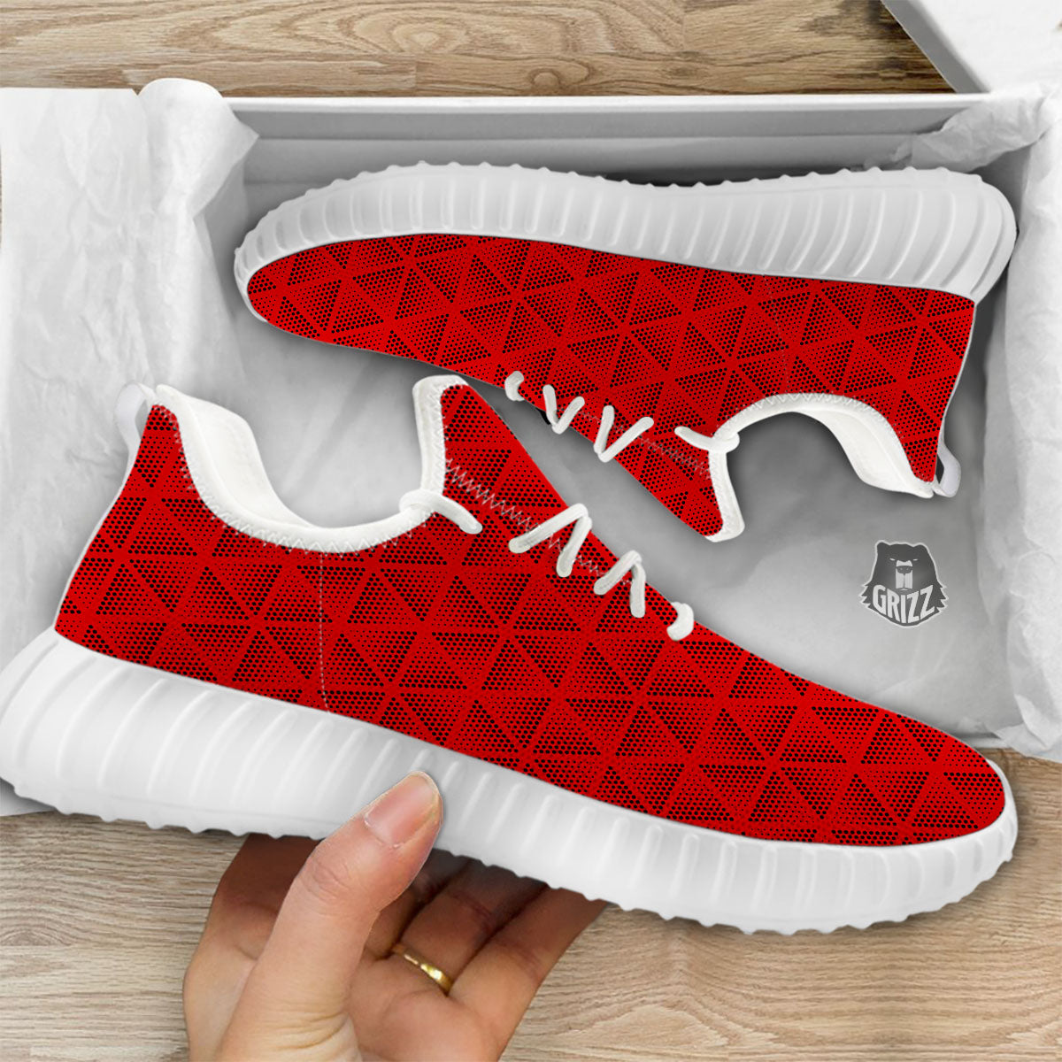 Triangle Dot Geometric Print Pattern White Walking Shoes-grizzshop