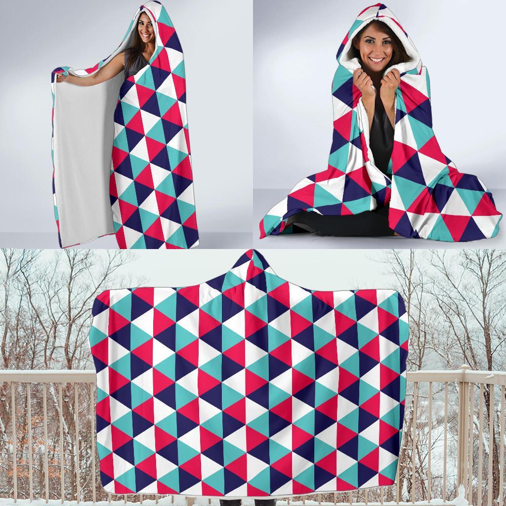 Triangle Pattern Print Hooded Blanket-grizzshop