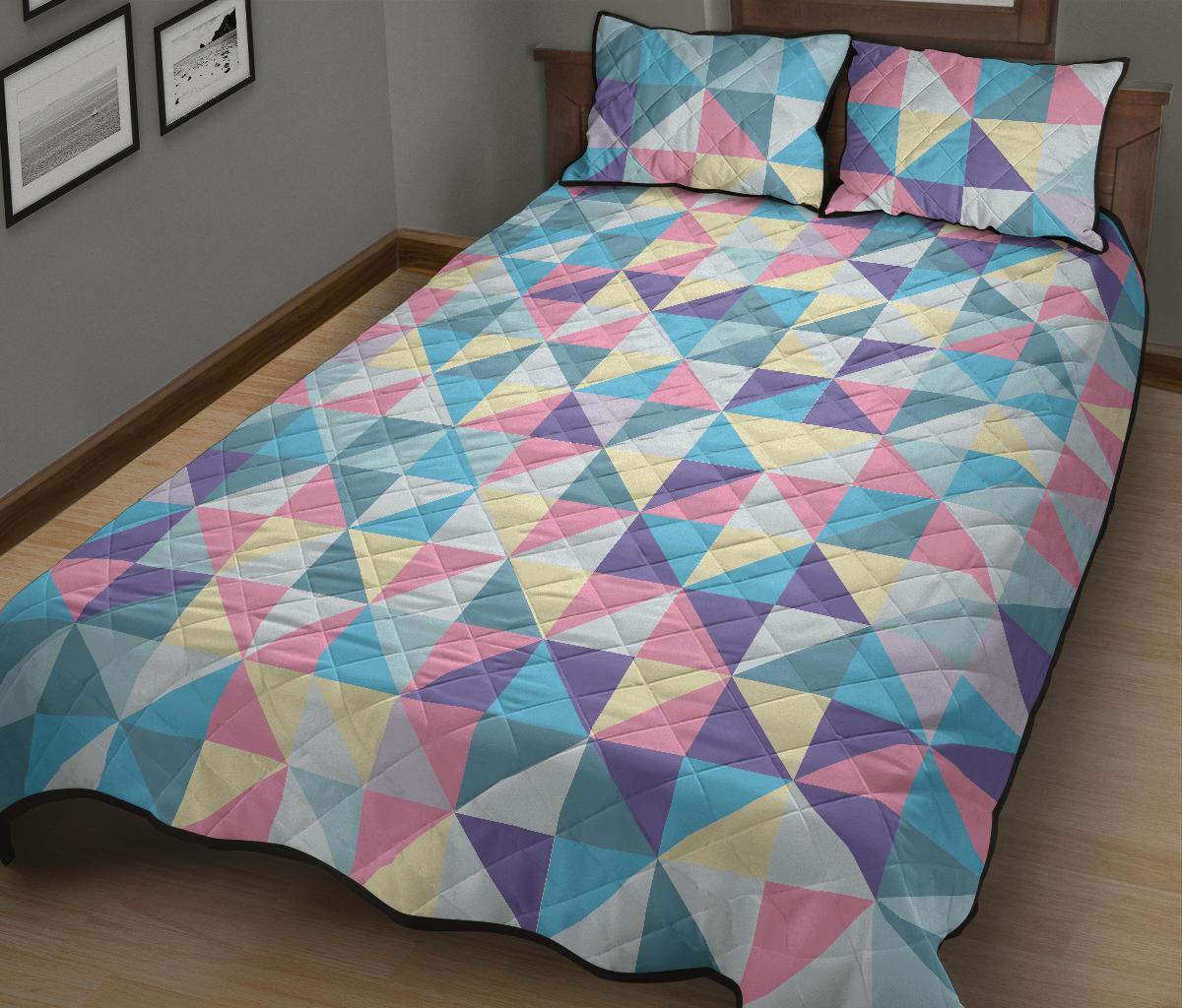 Triangle Print Pattern Bed Set Quilt-grizzshop
