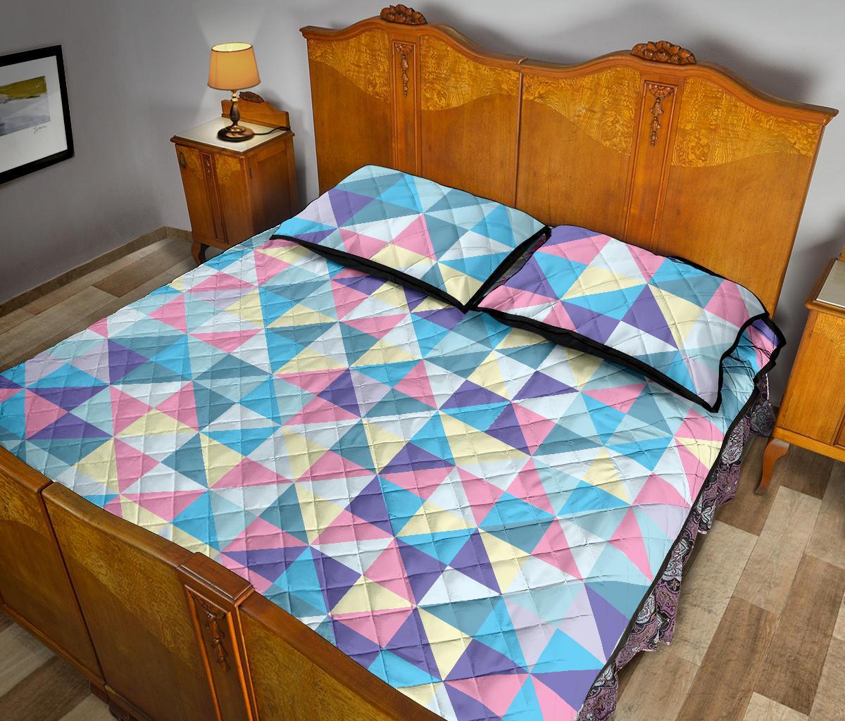 Triangle Print Pattern Bed Set Quilt-grizzshop