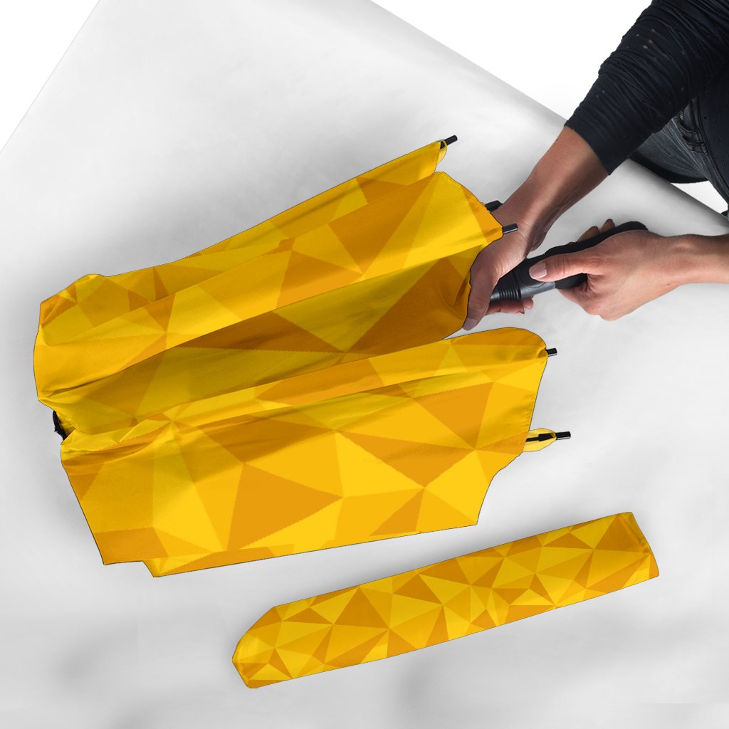 Triangle Yellow Pattern Print Automatic Foldable Umbrella-grizzshop