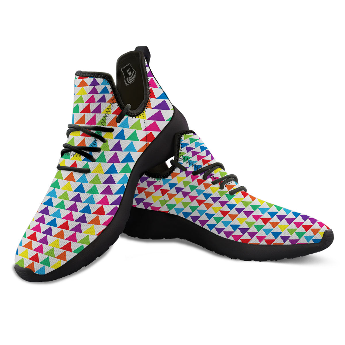Triangles Rainbow Print Pattern Black Athletic Shoes-grizzshop