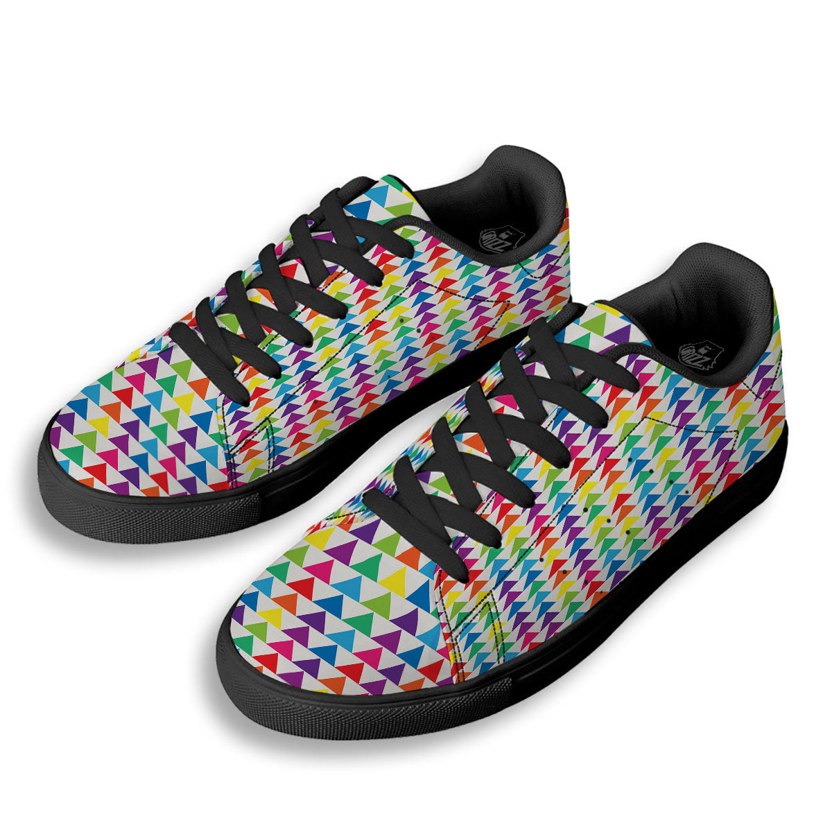 Triangles Rainbow Print Pattern Black Low Top Sneakers-grizzshop