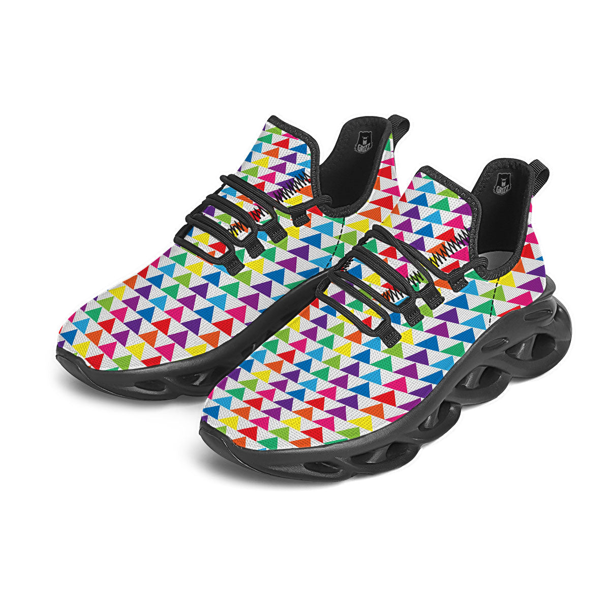 Triangles Rainbow Print Pattern Black Running Shoes-grizzshop