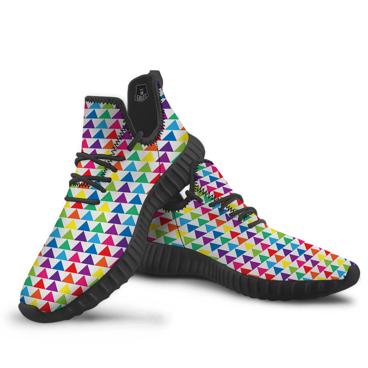 Triangles Rainbow Print Pattern Black Walking Shoes-grizzshop