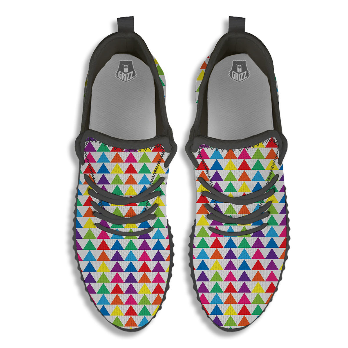 Triangles Rainbow Print Pattern Black Walking Shoes-grizzshop