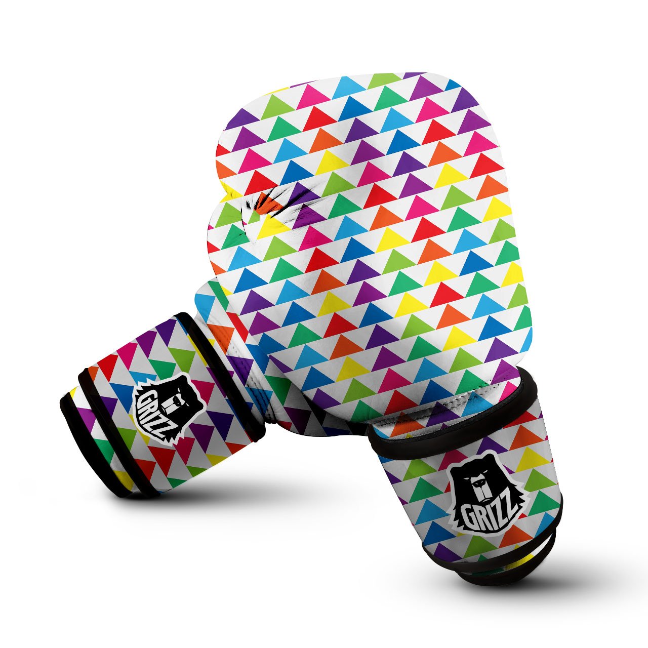 Triangles Rainbow Print Pattern Boxing Gloves-grizzshop