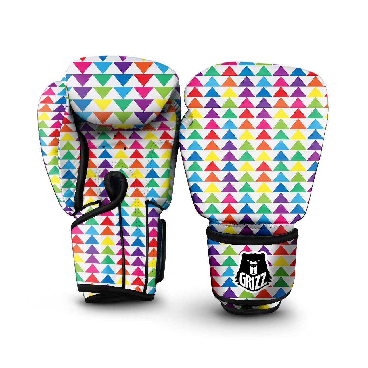 Triangles Rainbow Print Pattern Boxing Gloves-grizzshop
