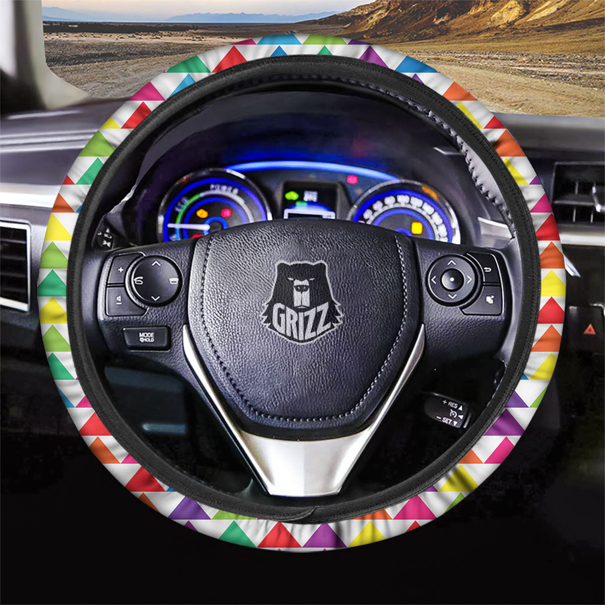Triangles Rainbow Print Pattern Car Steering Wheel Cover-grizzshop