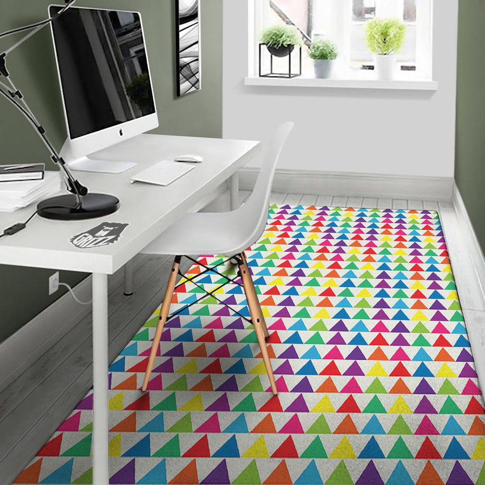 Triangles Rainbow Print Pattern Floor Mat-grizzshop