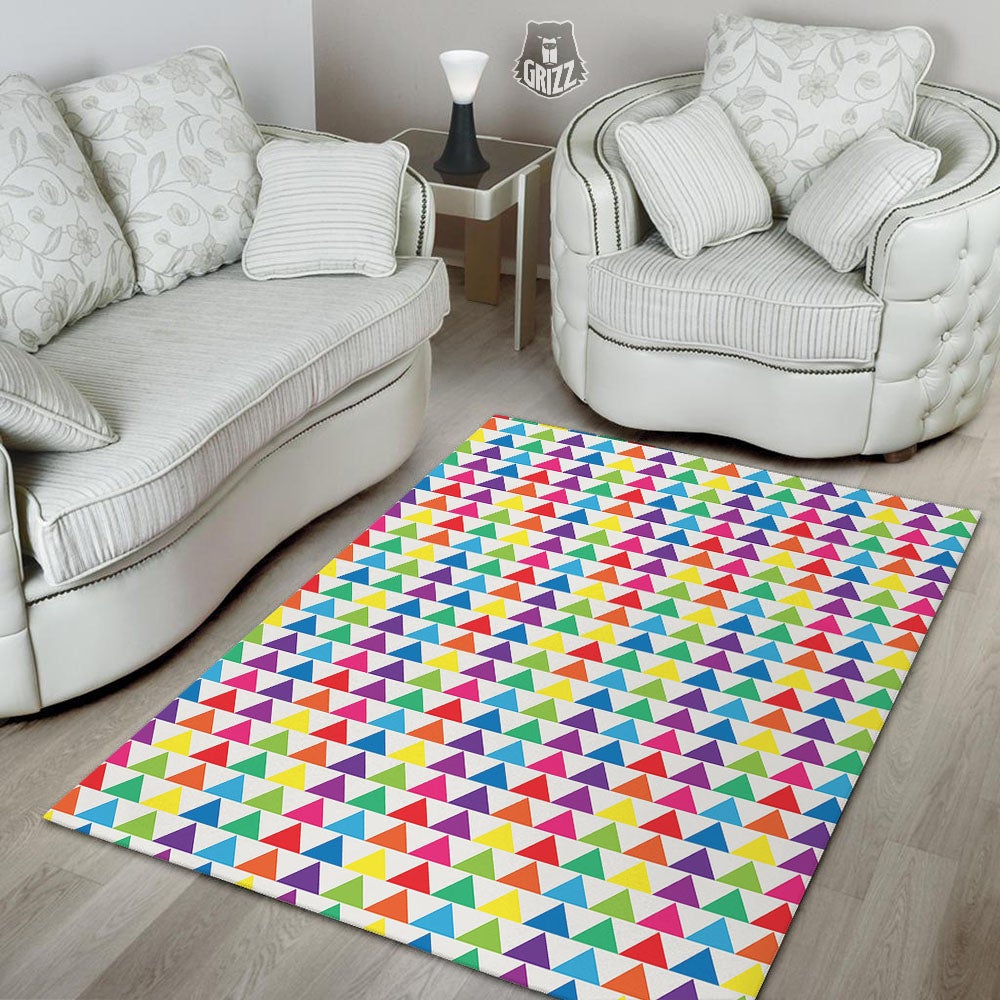 Triangles Rainbow Print Pattern Floor Mat-grizzshop