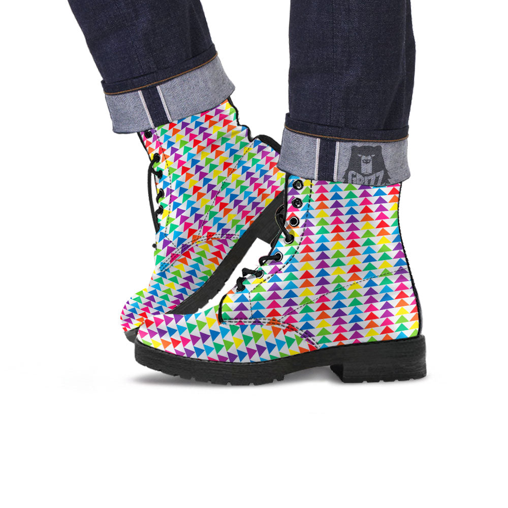 Triangles Rainbow Print Pattern Leather Boots-grizzshop