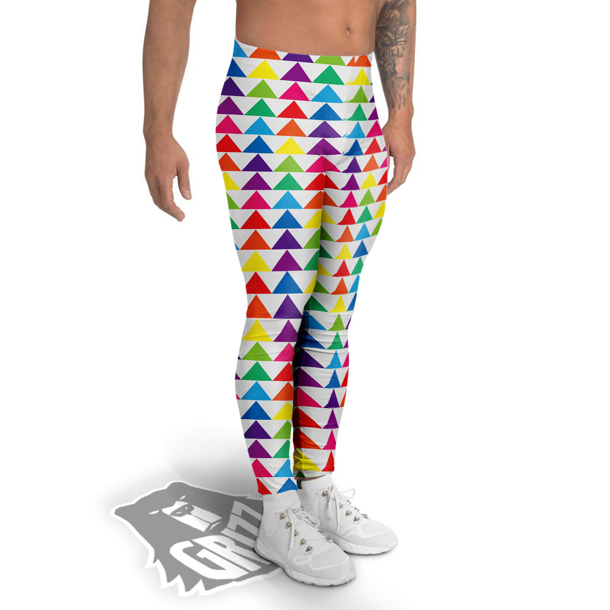 Triangles Rainbow Print Pattern Men's Leggings-grizzshop