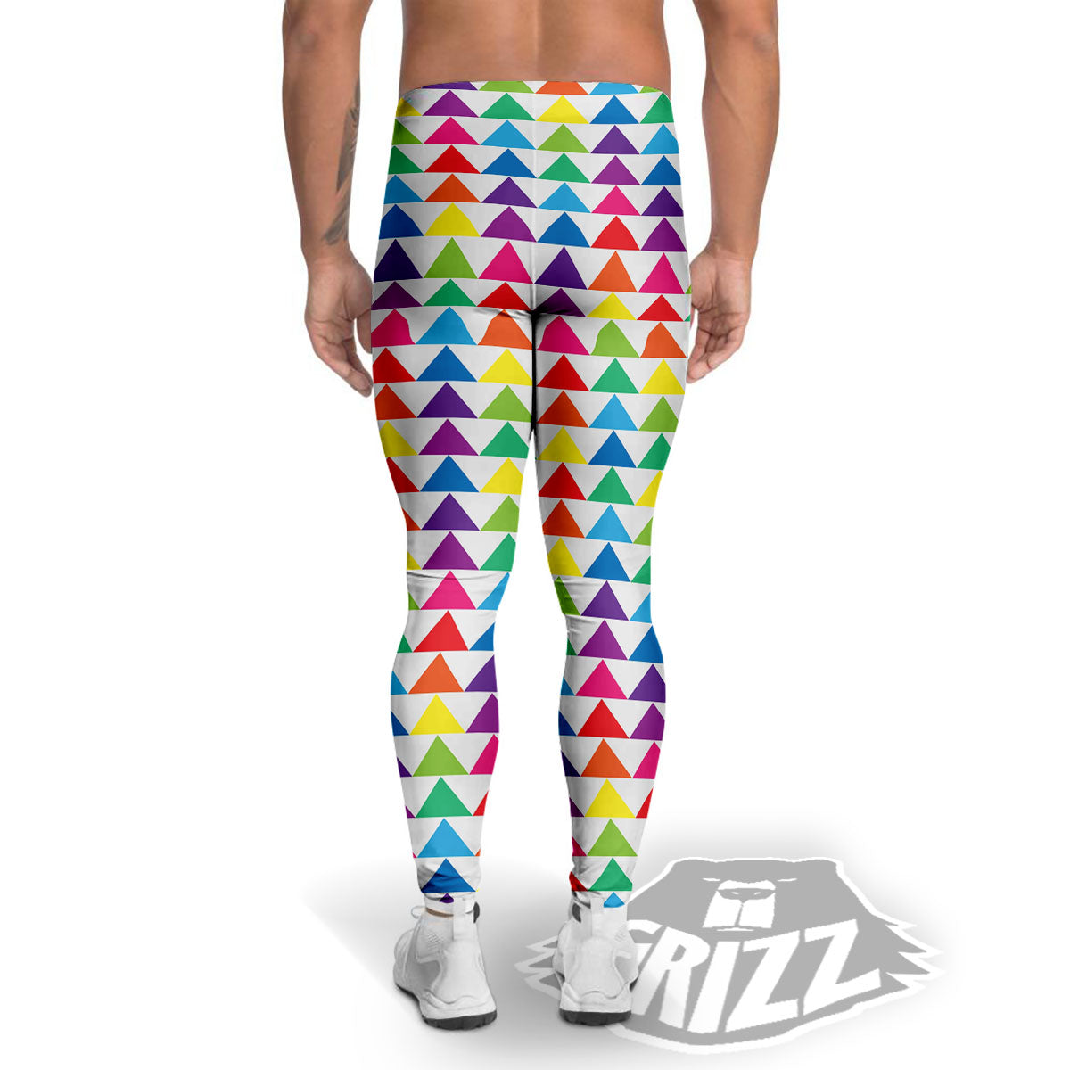 Triangles Rainbow Print Pattern Men's Leggings-grizzshop