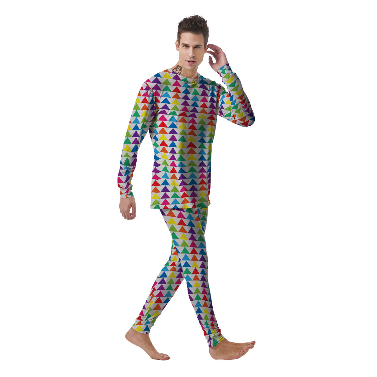 Triangles Rainbow Print Pattern Men's Pajamas-grizzshop