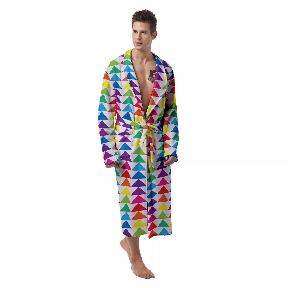 Triangles Rainbow Print Pattern Men's Robe-grizzshop