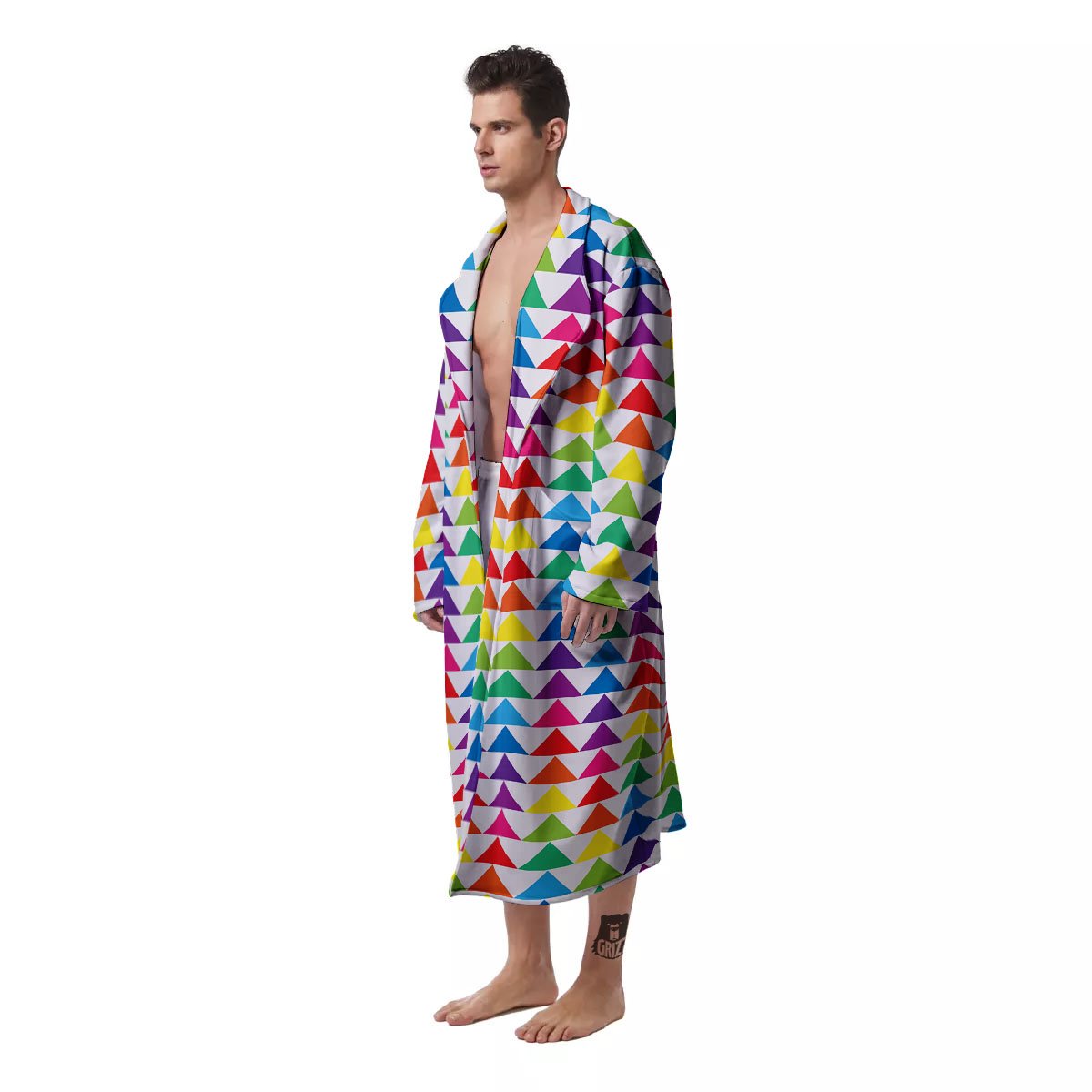 Triangles Rainbow Print Pattern Men's Robe-grizzshop