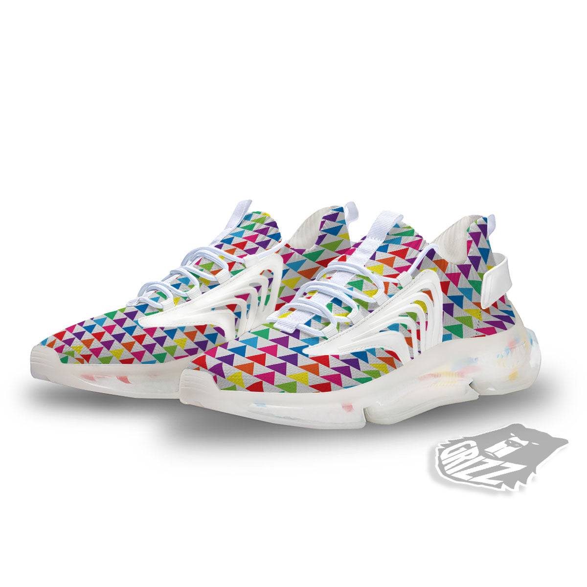 Triangles Rainbow Print Pattern White Gym Shoes-grizzshop