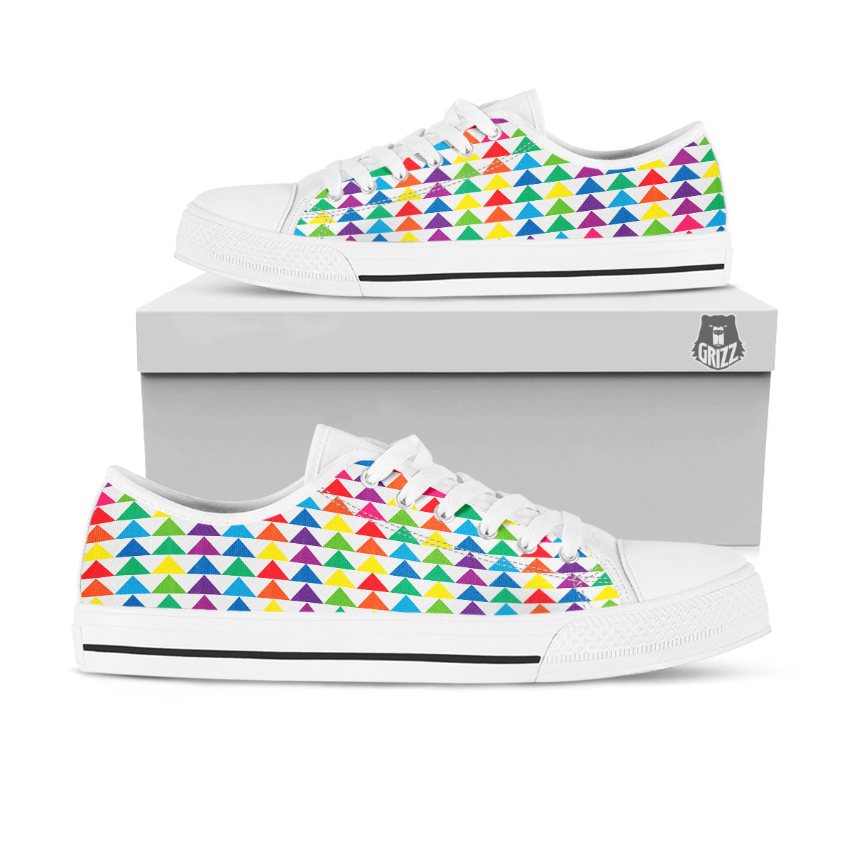 Triangles Rainbow Print Pattern White Low Top Shoes-grizzshop